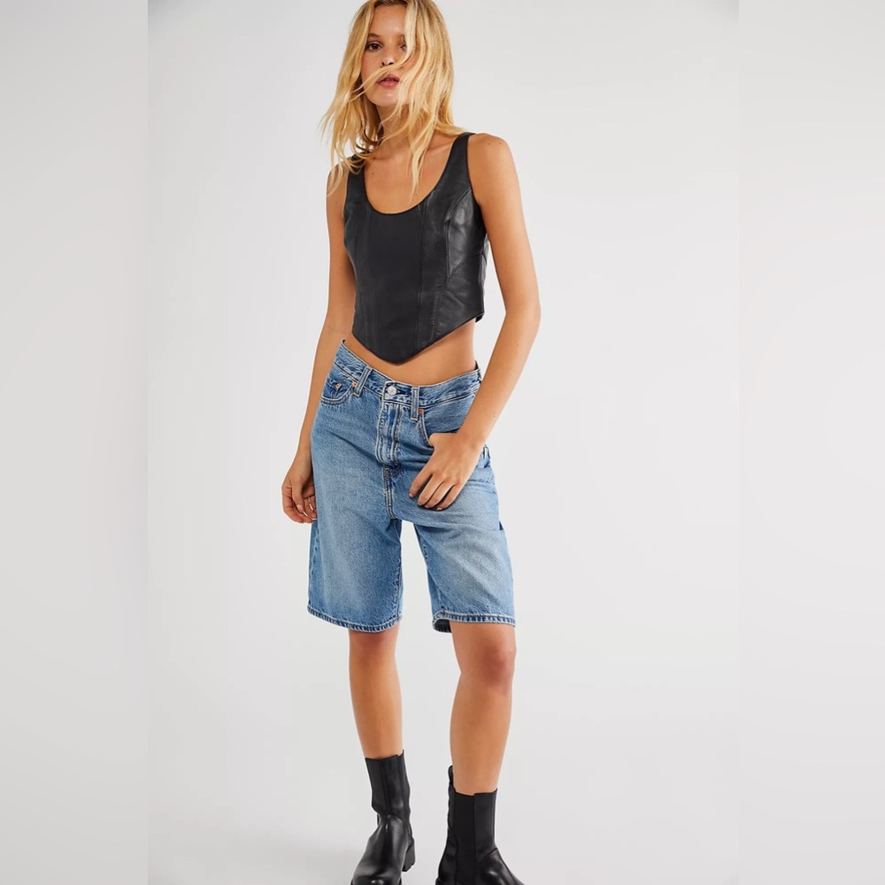 Women's Black Faux Leather Crop Top Tank - Picture 3 of 10